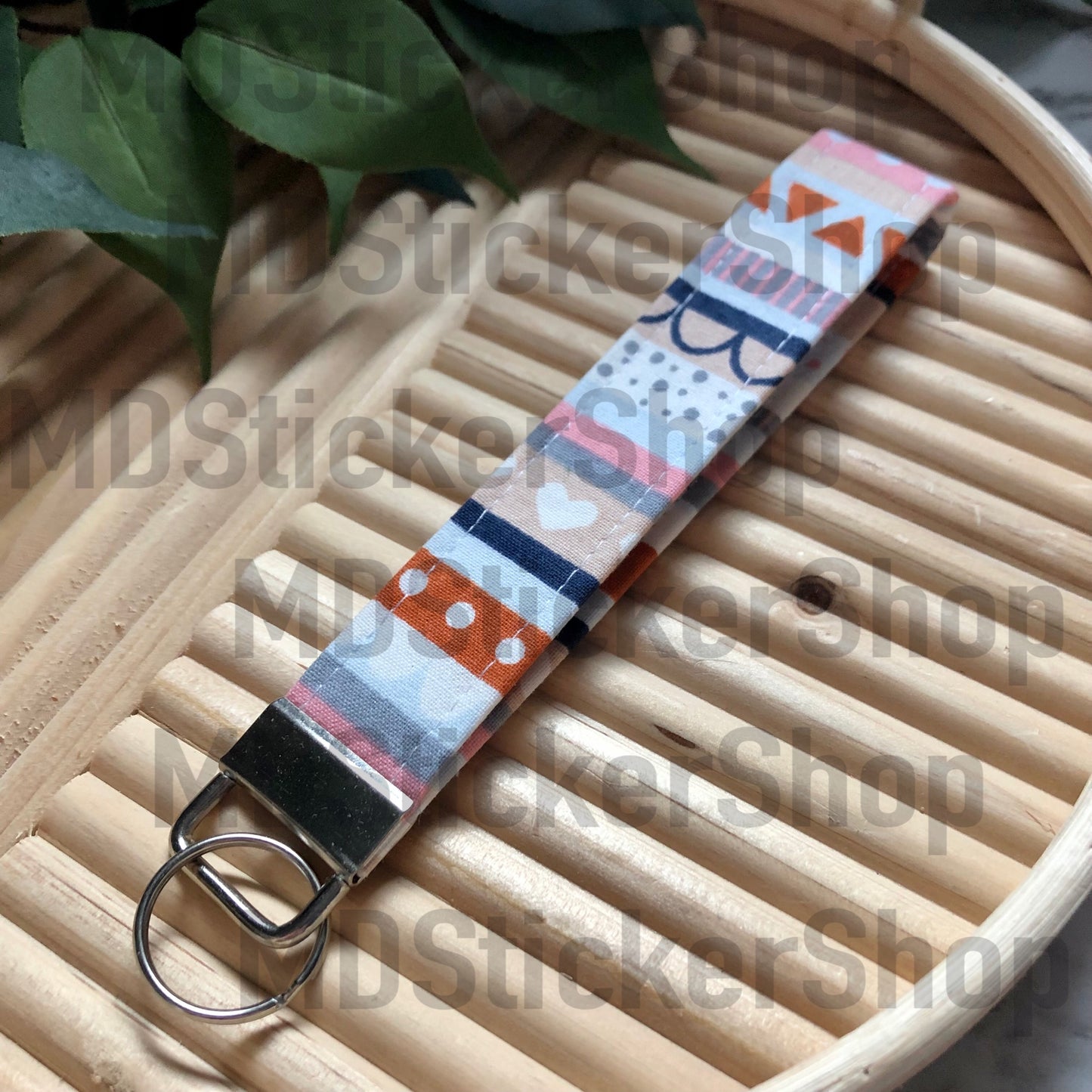 Playful Stripe Print Fabric Keychain