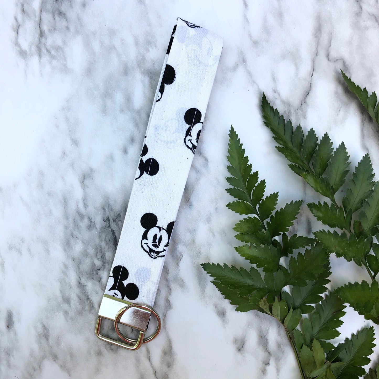 Black and White Mouse Print Wristlet Keychain, Key Fob