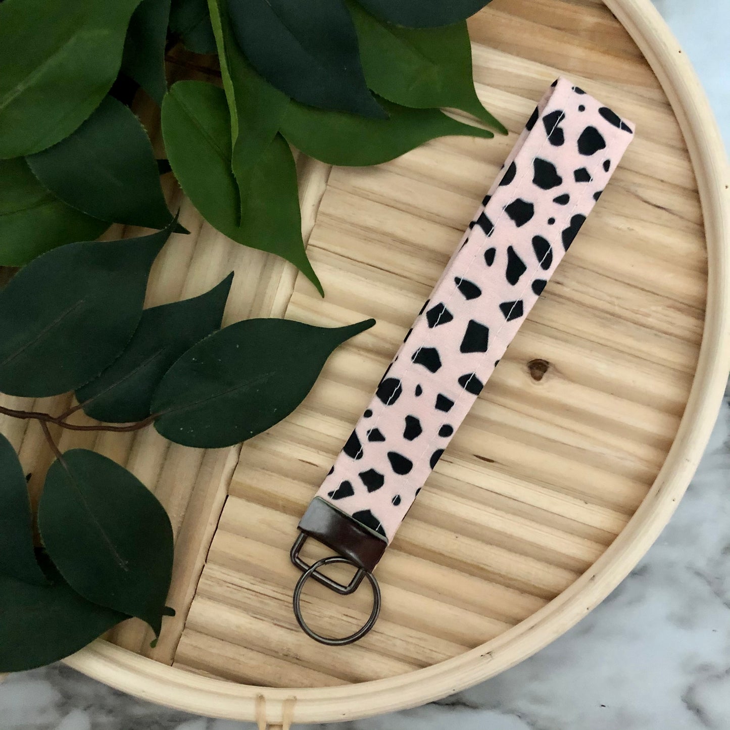 Natural Terrazzo Print Fabric Wristlet Keychain, Key Fob