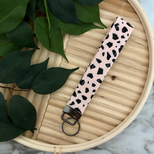 Natural Terrazzo Print Fabric Wristlet Keychain, Key Fob