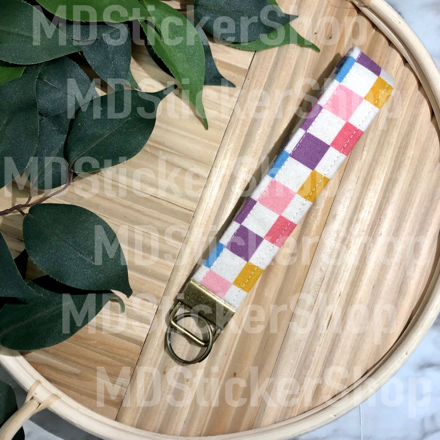 Colorful Check Print Fabric Keychain