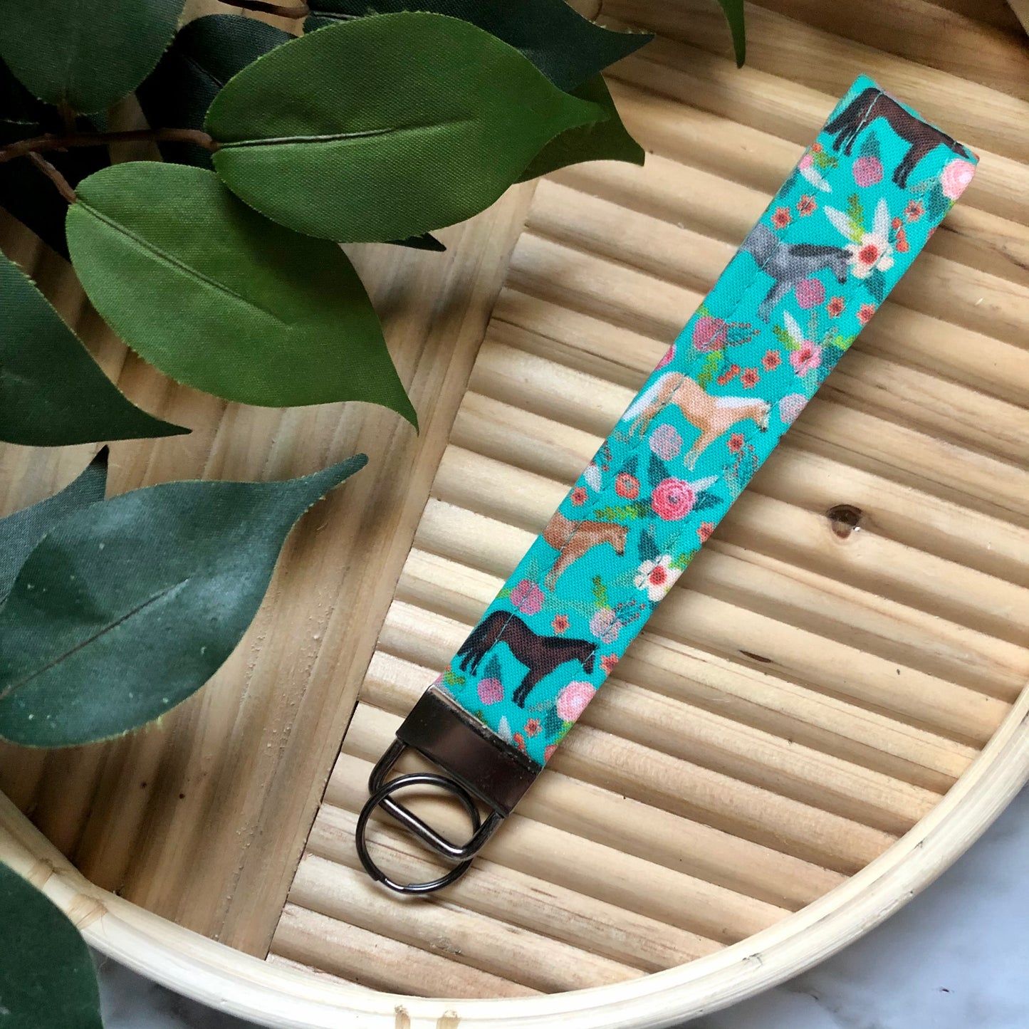 Floral Horse Print Fabric Wristlet Keychain, Key Fob
