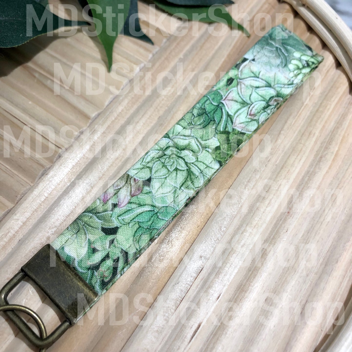 Succulent Print Fabric Keychain