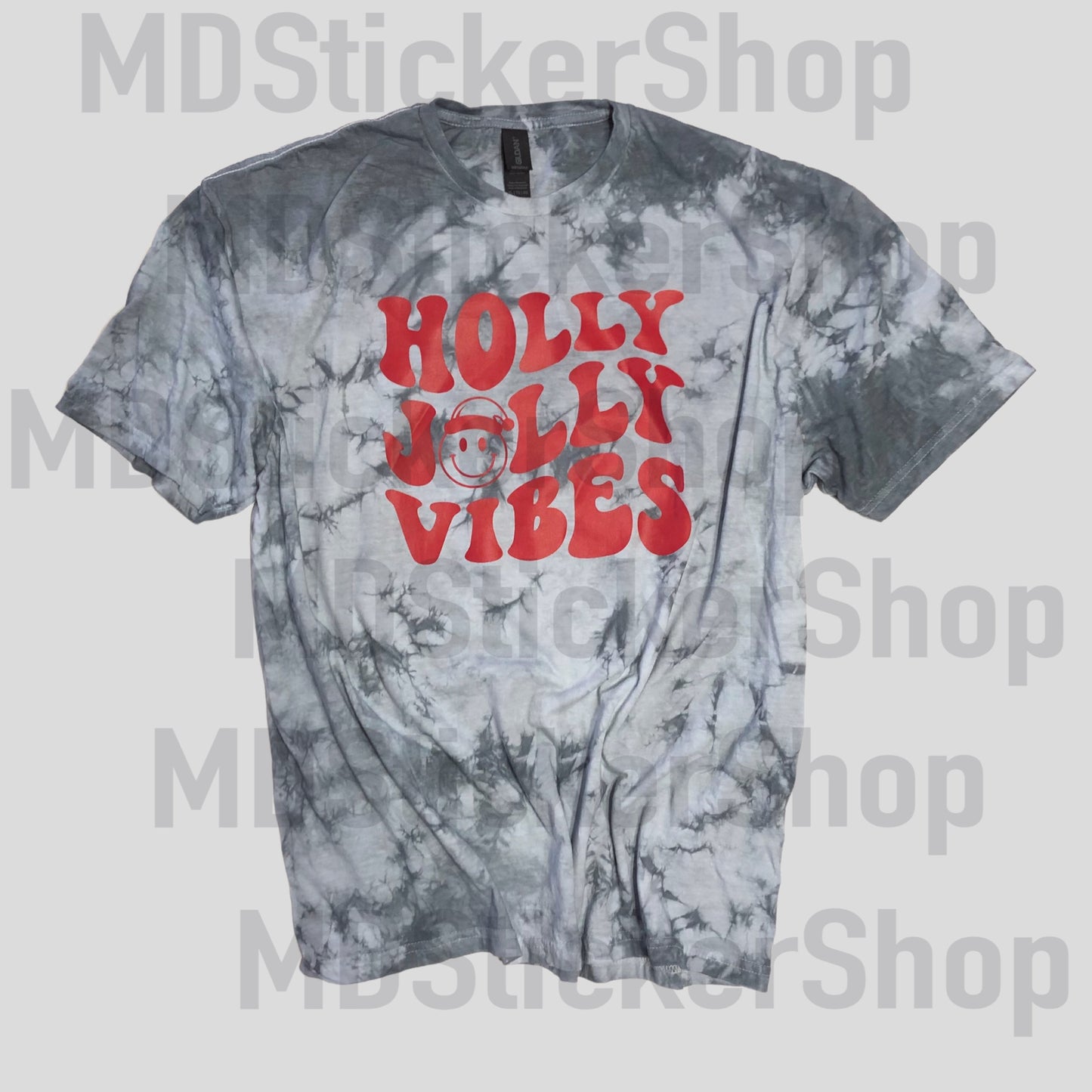 Holly Jolly Vibes Dark Grey Tie Dyed Tee