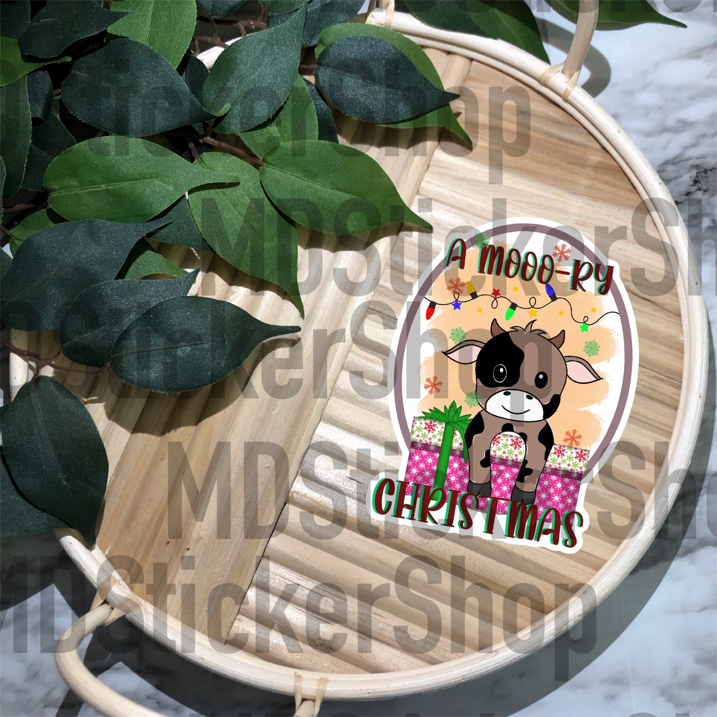 A Mooo-ry Christmas Vinyl Sticker
