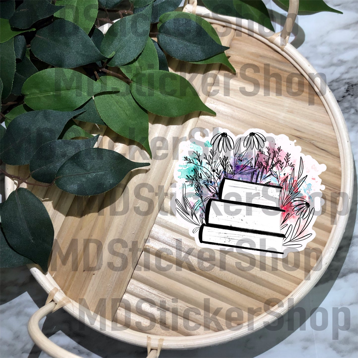 Floral Book Stack Vinyl Sticker