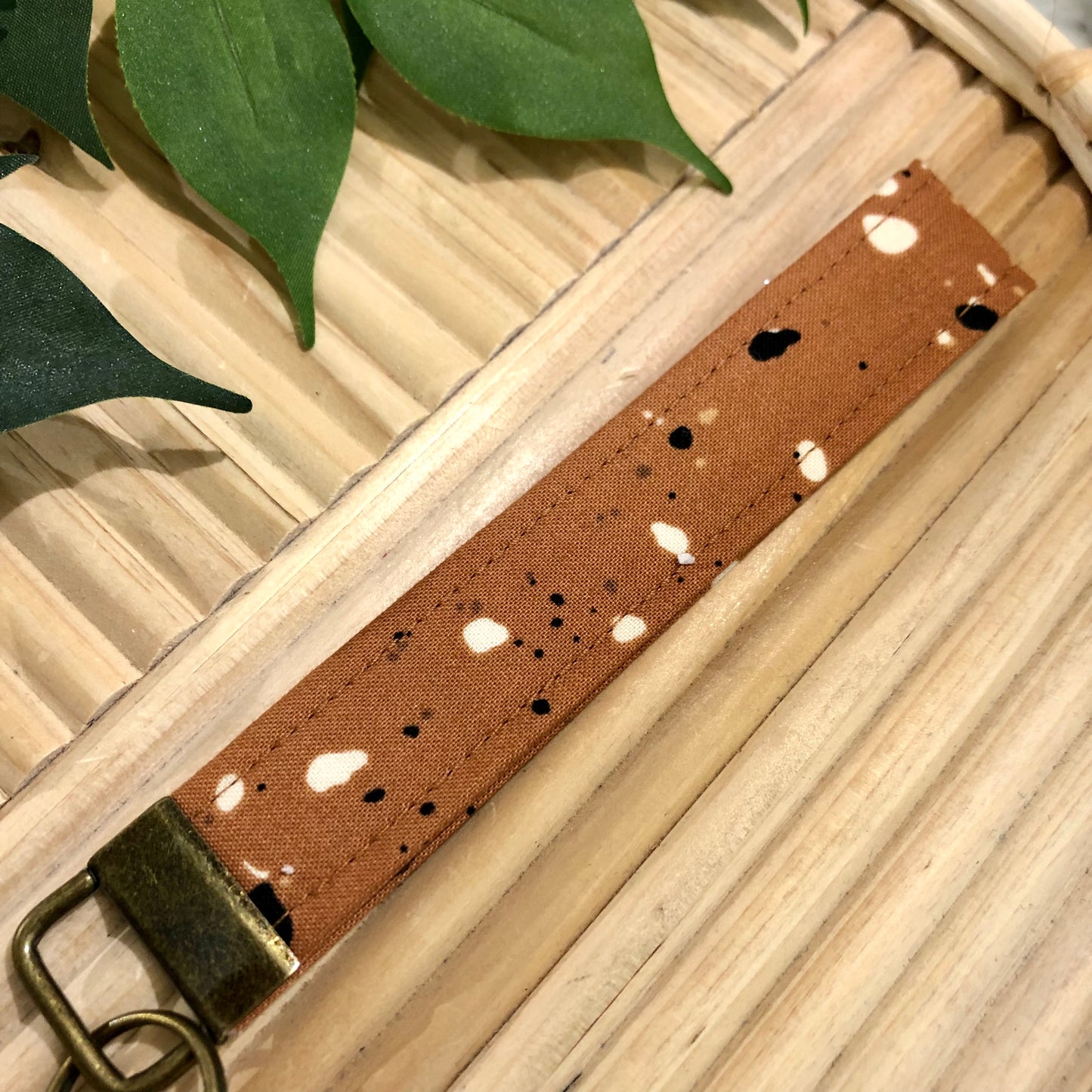 Brown Terrazzo Print Fabric Keychain, Key Fob