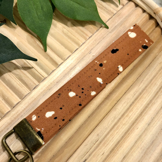 Brown Terrazzo Print Fabric Keychain, Key Fob