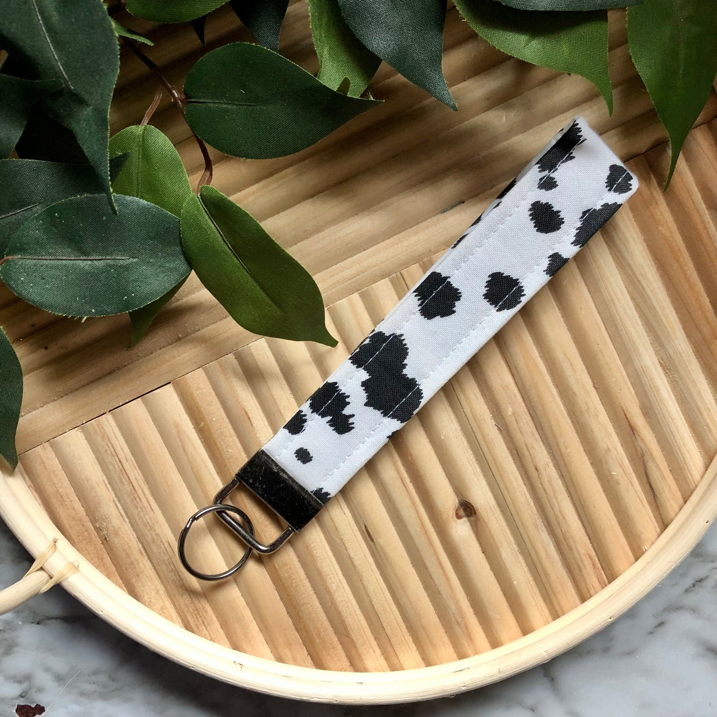 Dalmatian Print Fabric Wristlet Keychain, Key Fob