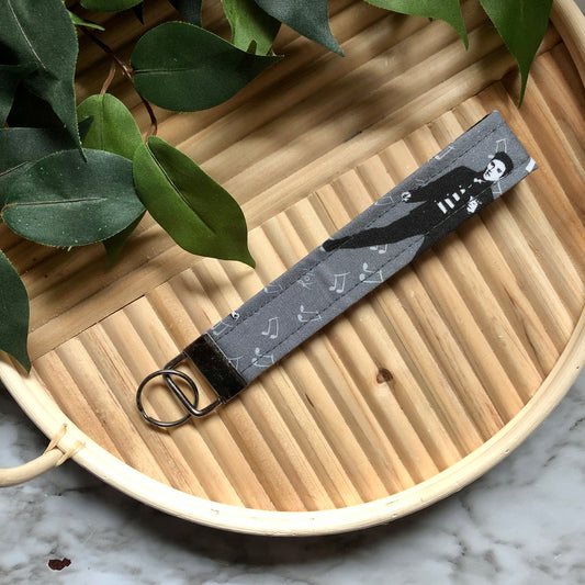 Elvis Presley Print Fabric Wristlet Keychain, Key Fob