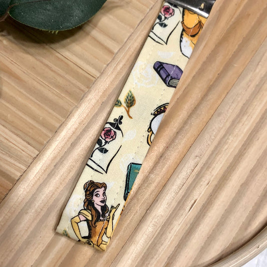 Belle Beauty and the Beast Print Fabric Wristlet Keychain, Key Fob