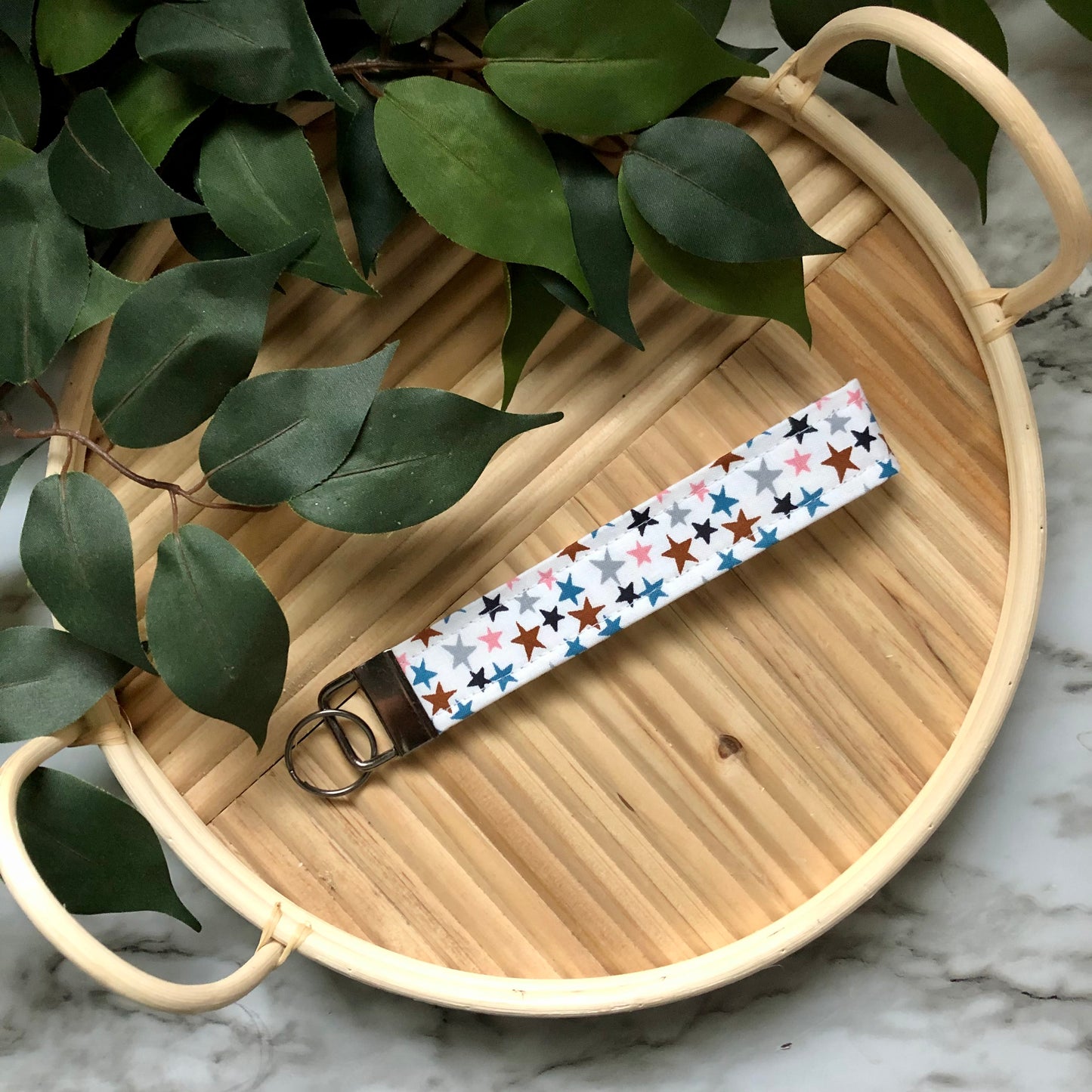 Colorful Stars Print Fabric Wristlet Keychain, Key Fob