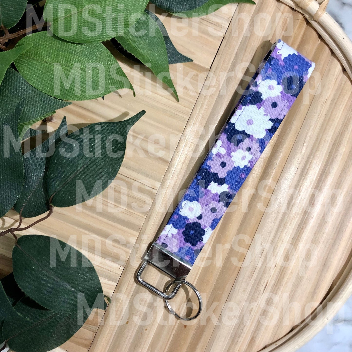 Purple Floral Print Fabric Keychain