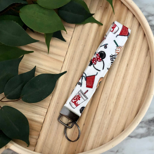 Favorite Things Print Fabric Wristlet Keychain, Key Fob
