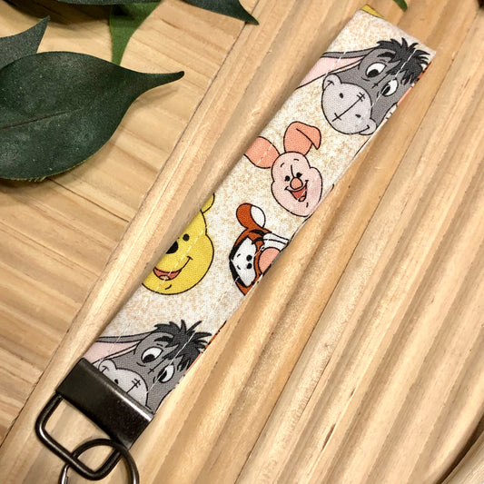 Winnie the Pooh & Friends Print Fabric Wristlet Keychain, Key Fob
