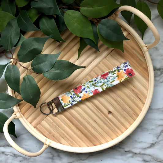 Wildflower Print Fabric Wristlet Keychain, Key Fob