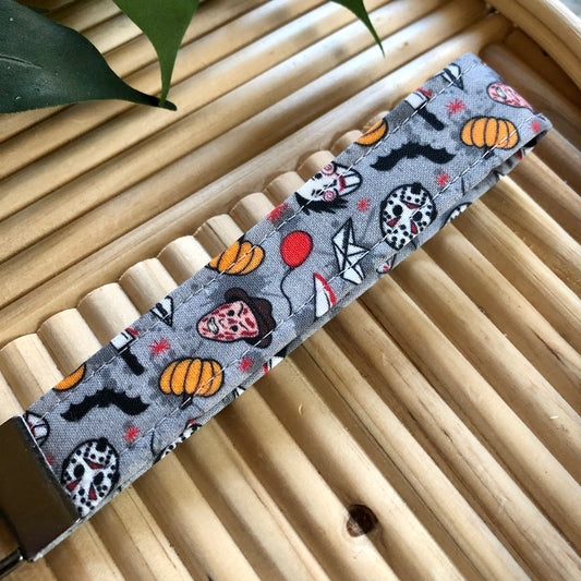 Horror Doodle Print Fabric Keychain, Key Fob