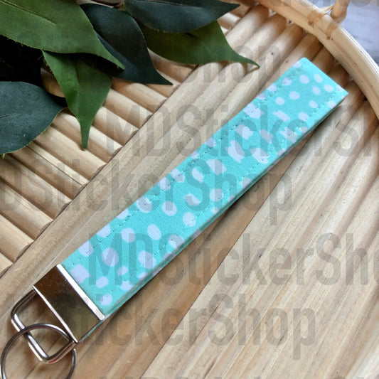 Aquamarine Dot Print Fabric Keychain