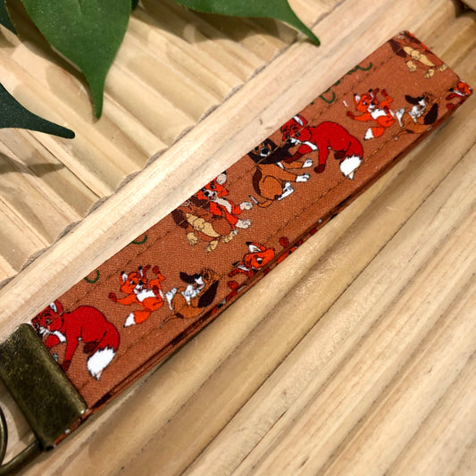 Fox & the Hound Print Fabric Keychain, Key Fob