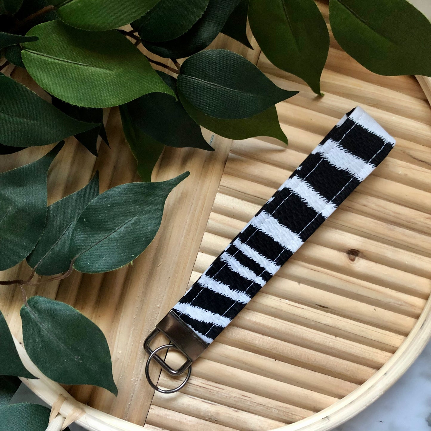 Zebra Print Fabric Wristlet Keychain, Key Fob