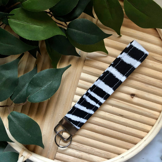Zebra Print Fabric Wristlet Keychain, Key Fob
