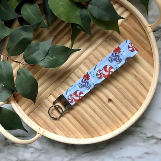 Disney Winter Print Fabric Wristlet Keychain, Key Fob