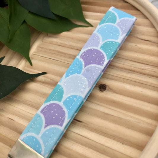 Metallic Spec Mermaid Print Fabric Wristlet Keychain, Key Fob