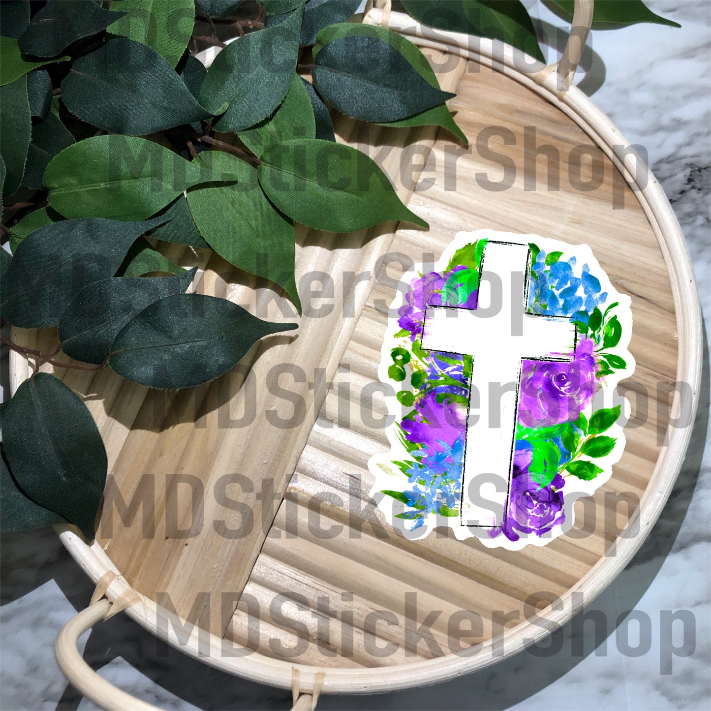 Floral Cross Vinyl Sticker