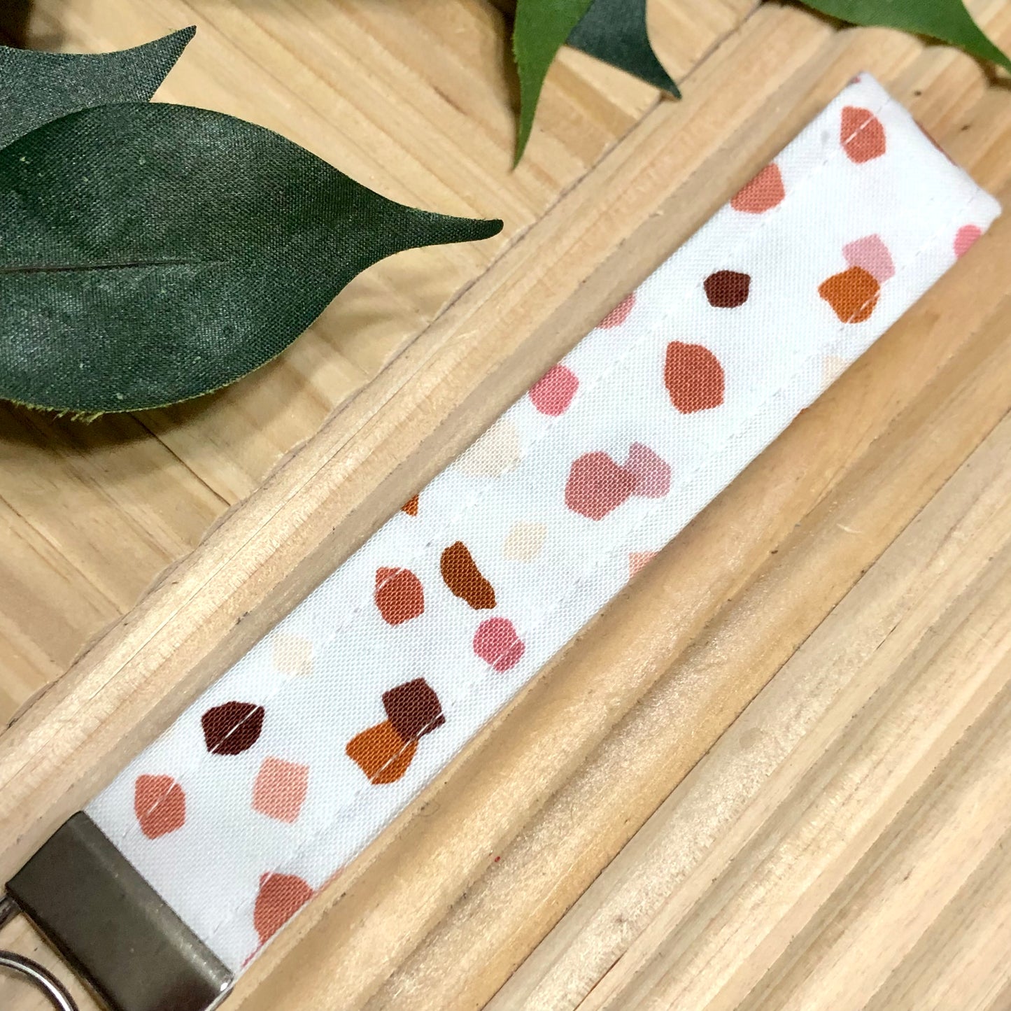 Mauve Confetti Print Fabric Wristlet Keychain, Key Fob