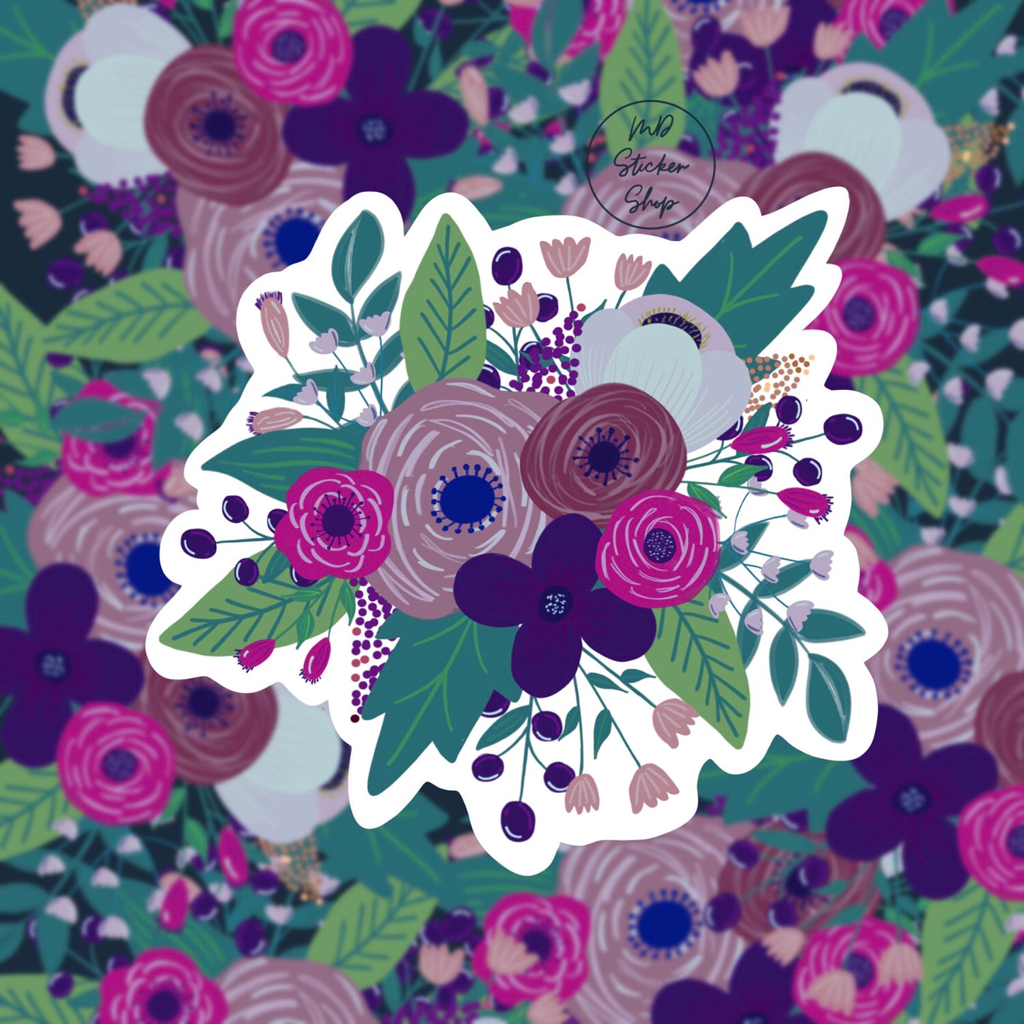 Purple/Pink Floral Bouquet CLEAR Vinyl Sticker