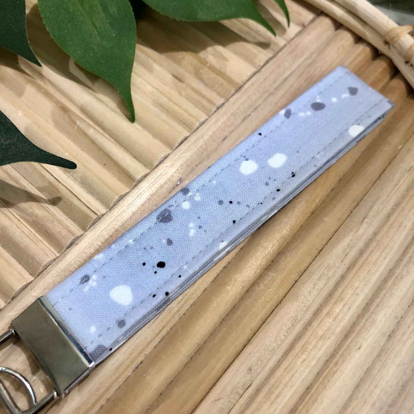 Grey Terrazzo Print Fabric Keychain, Key Fob