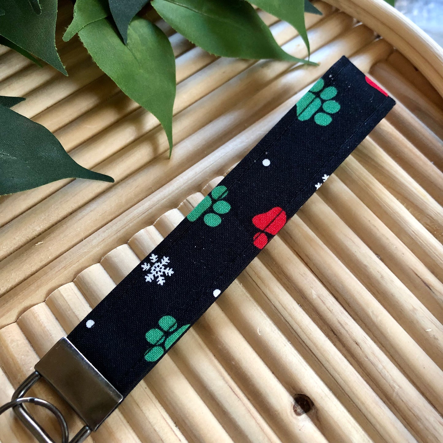 Snowflake Paw Print Fabric Keychain, Key Fob