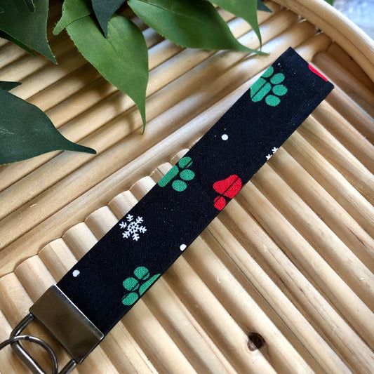 Snowflake Paw Print Fabric Keychain, Key Fob