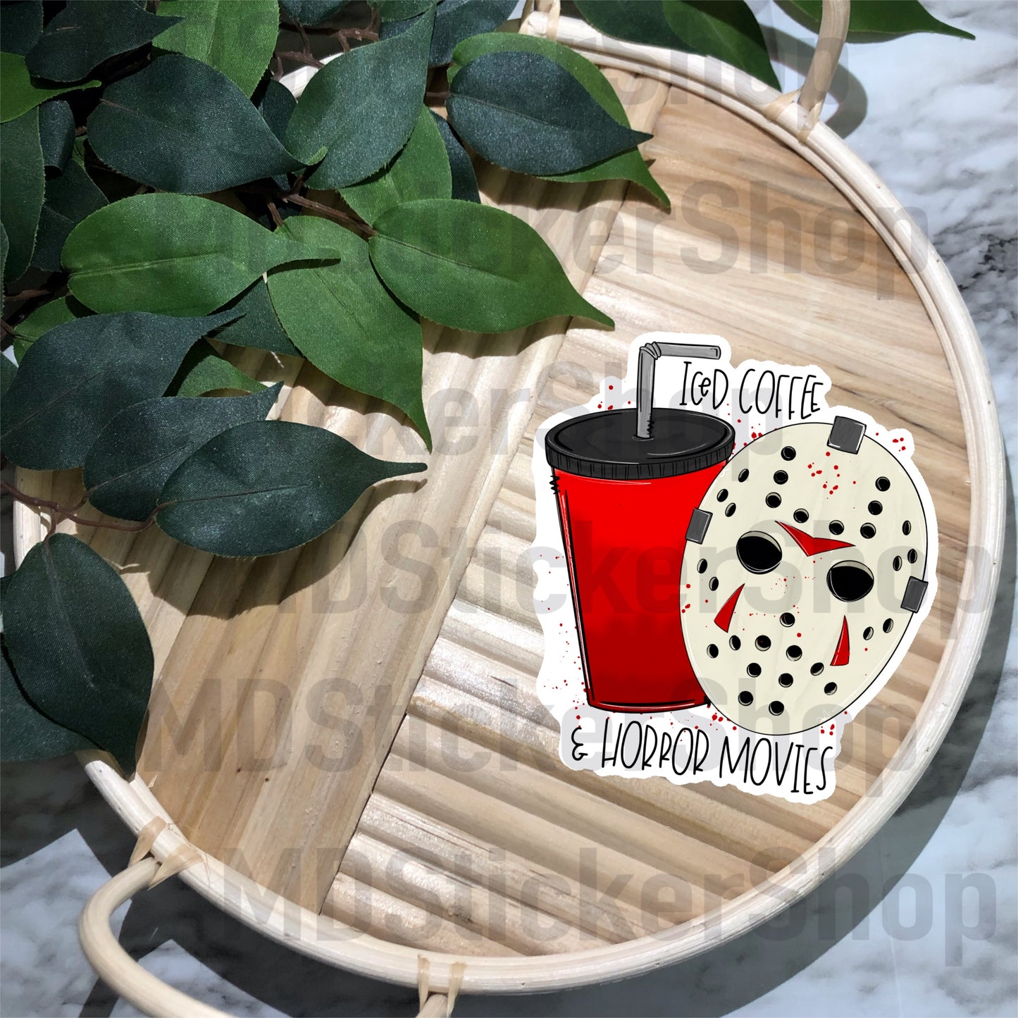 Iced Coffee and Horror Movies Vinyl Sticker