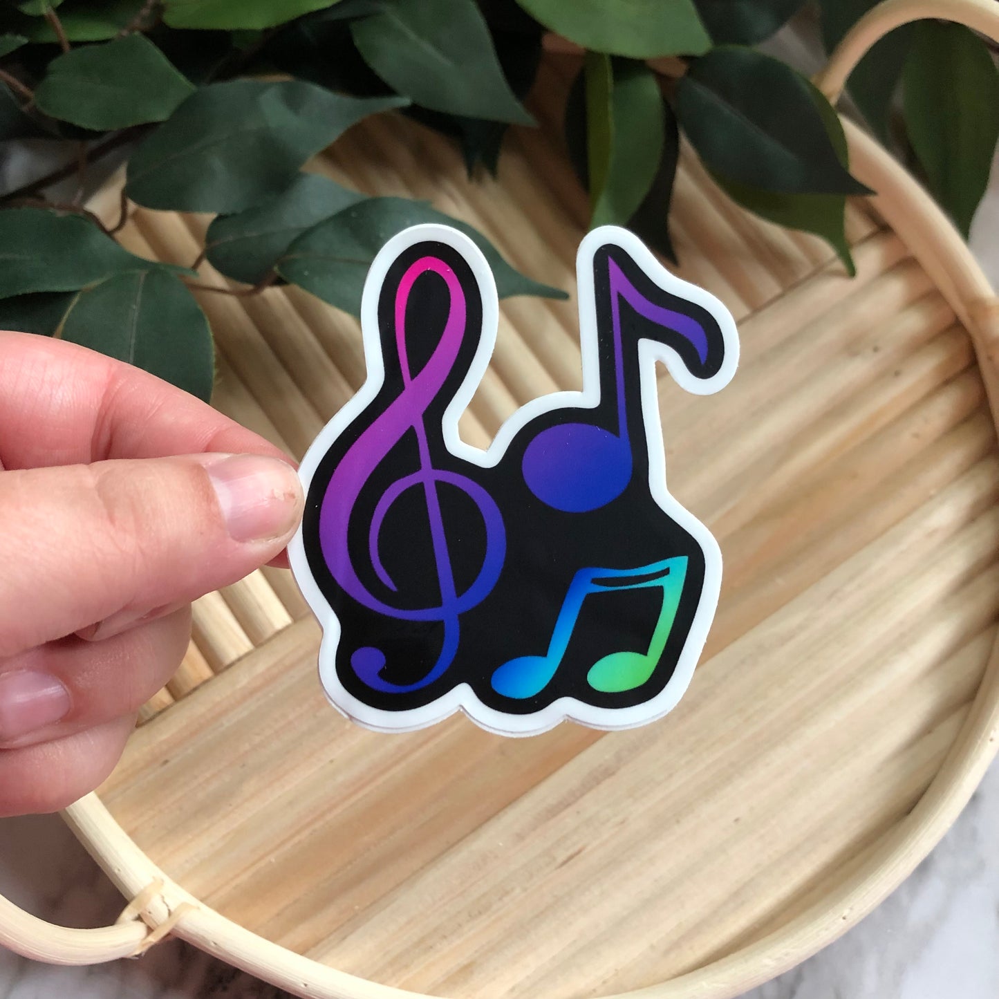 Rainbow Ombré Music Notes Black Waterproof Vinyl Sticker