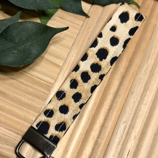 Natural Leopard Print Fabric Wristlet Keychain, Key Fob