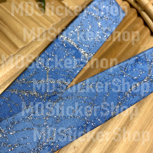 Glitter Crackle on Periwinkle Print Fabric Keychain
