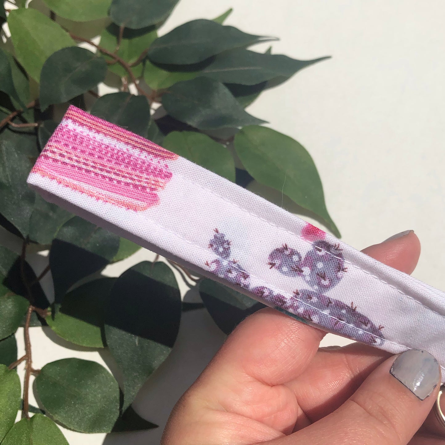 Pink, Purple, and Blue Cactus Print Fabric Keychain, Key Fob