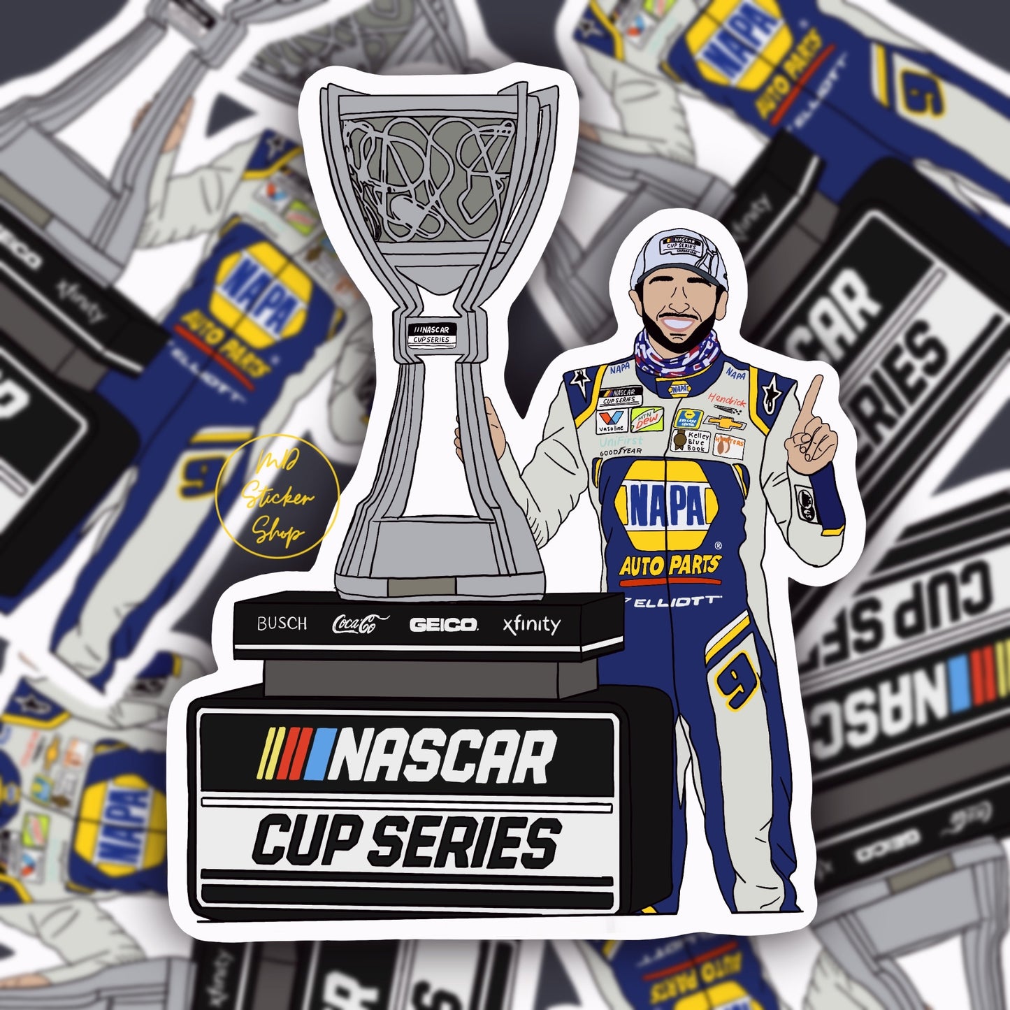 NASCAR 2020 Cup Championship Winner Chase Elliott Sticker with Trophy