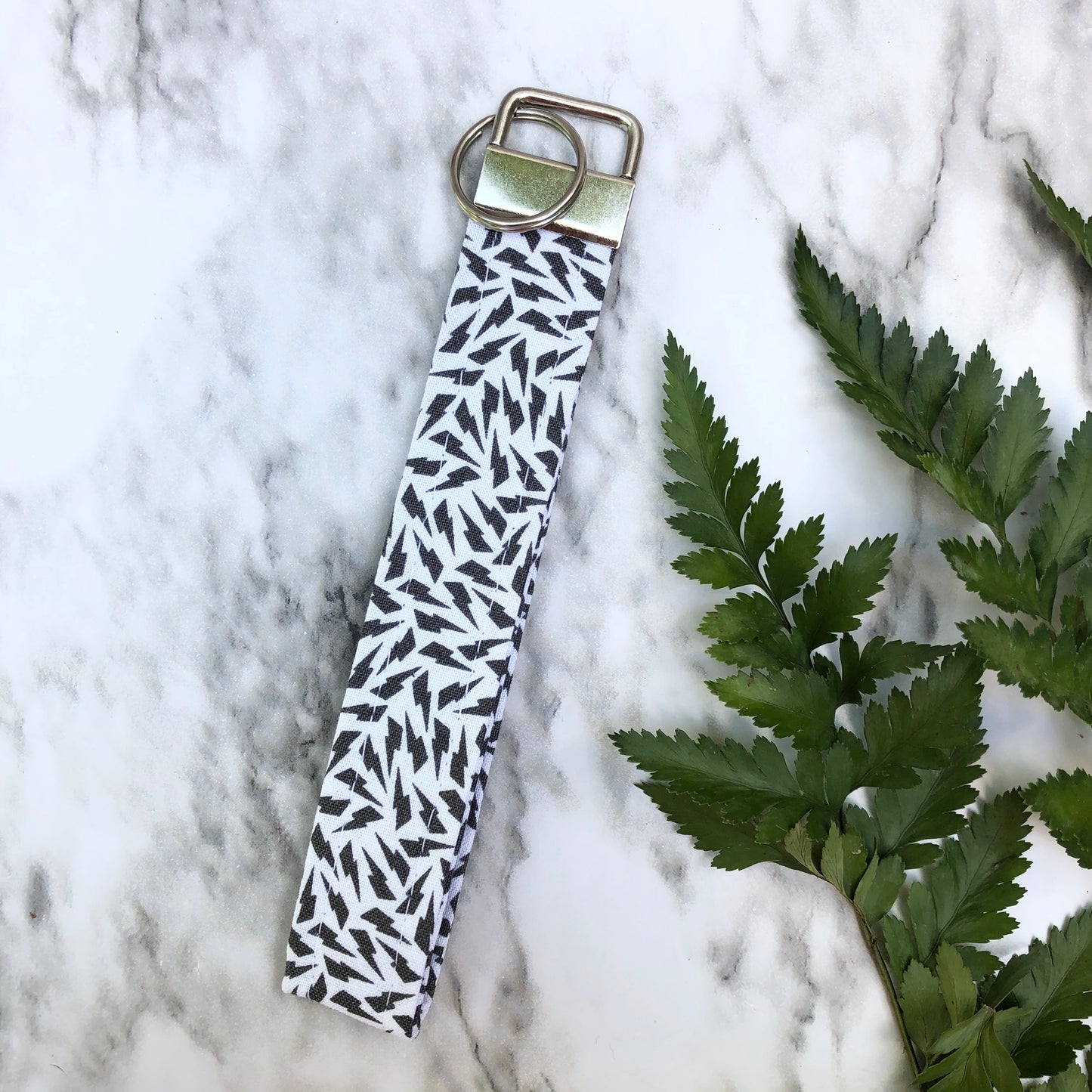 Black and White Lightning Strike Print Wristlet Keychain, Key Fob