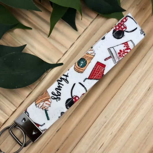Favorite Things Print Fabric Wristlet Keychain, Key Fob