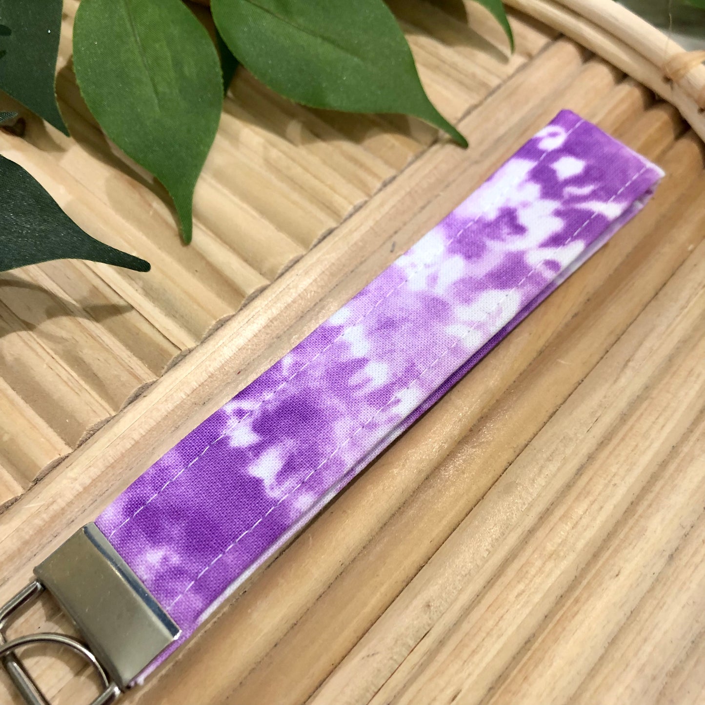 Purple Tie Dye Print Fabric Keychain, Key Fob