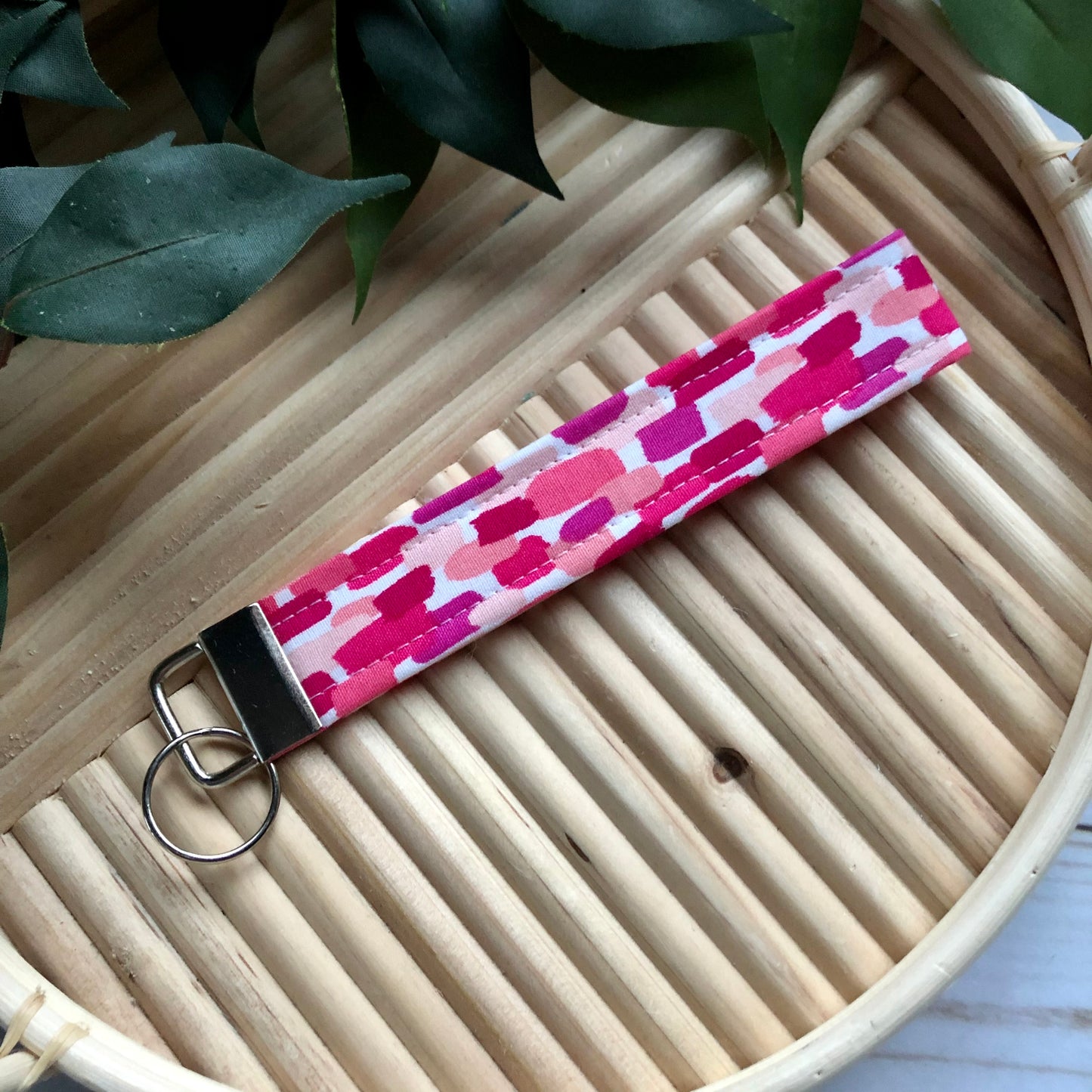 Pink Swatch Print Fabric Wristlet Keychain, Key Fob