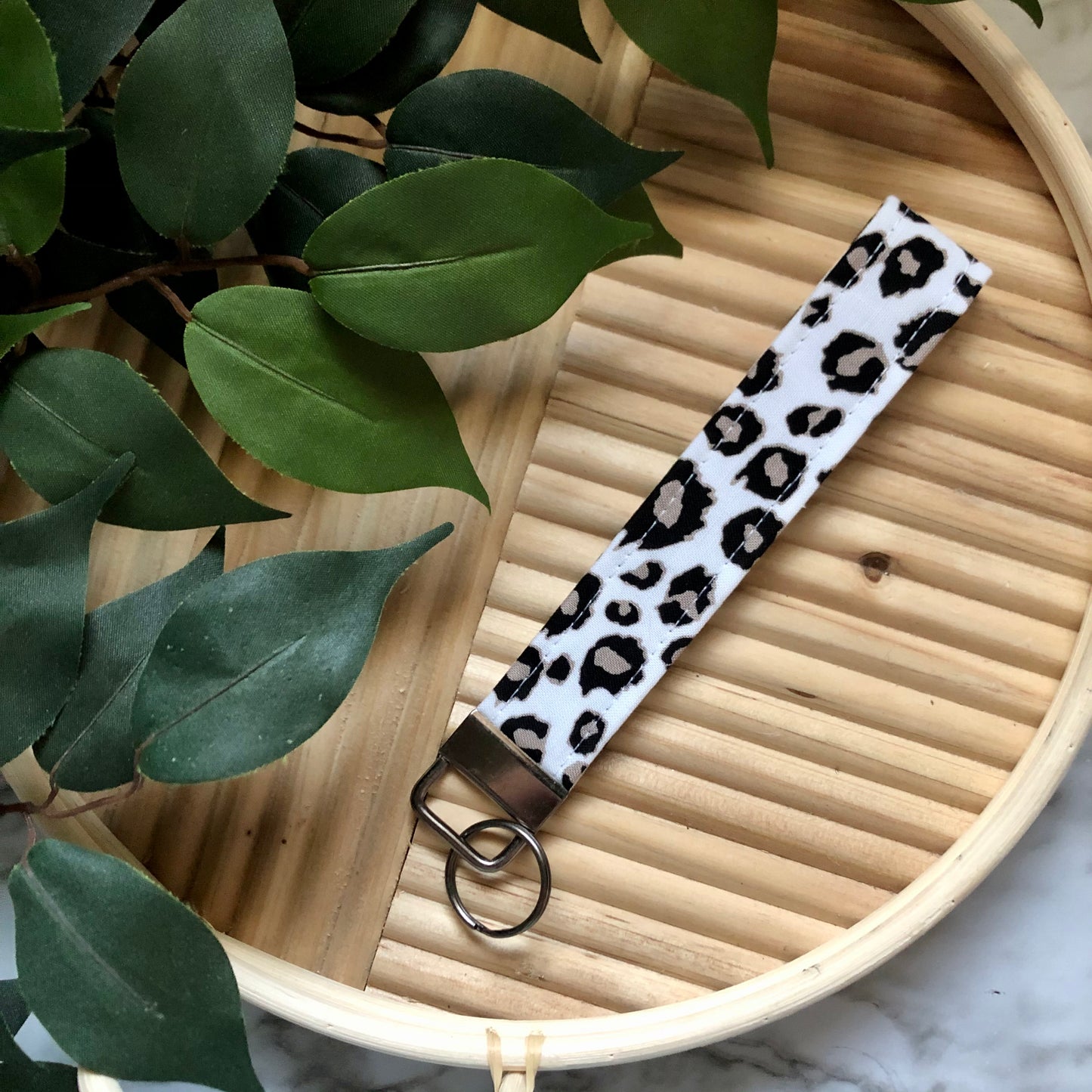 Bold Leopard Print Fabric Wristlet Keychain, Key Fob