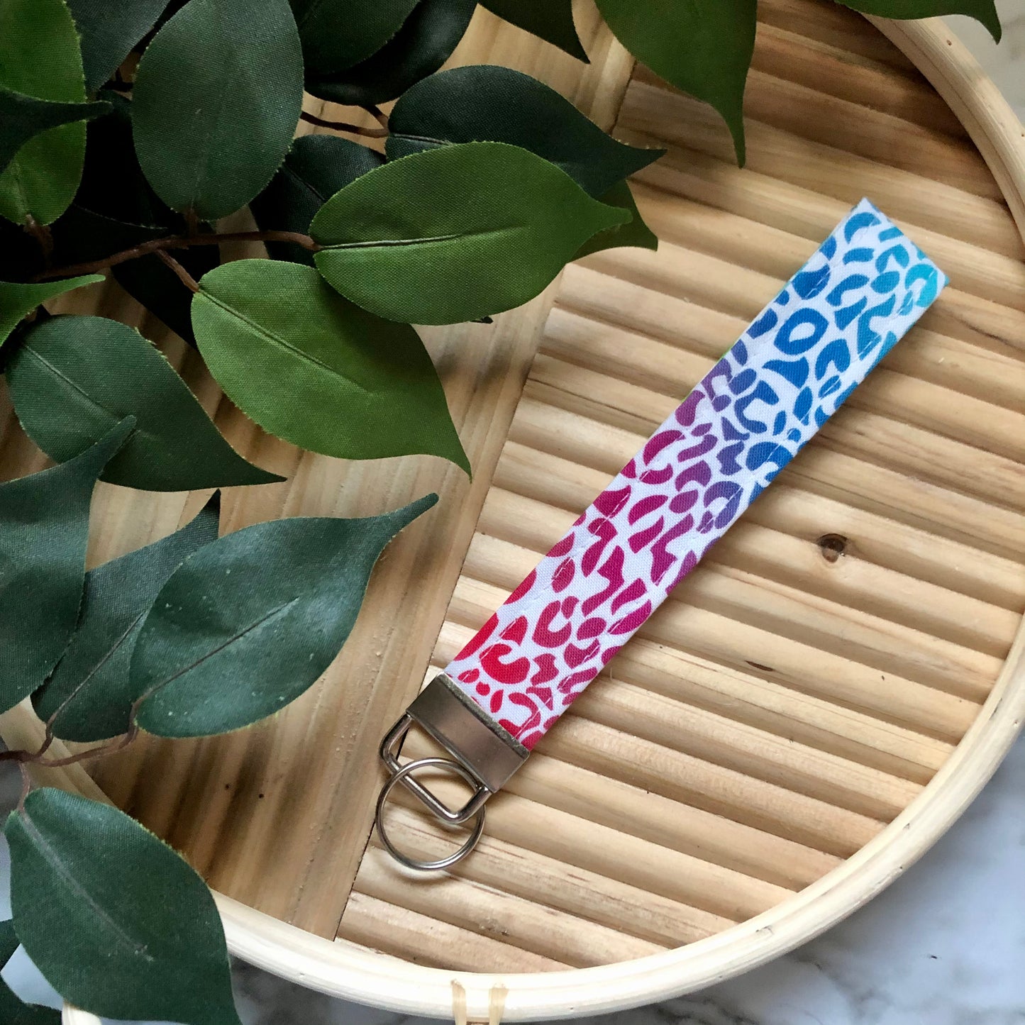 Rainbow Animal Print Fabric Wristlet Keychain, Key Fob