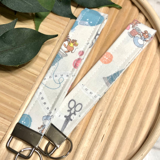 Cinderella Mice Print Fabric Wristlet Keychain, Key Fob