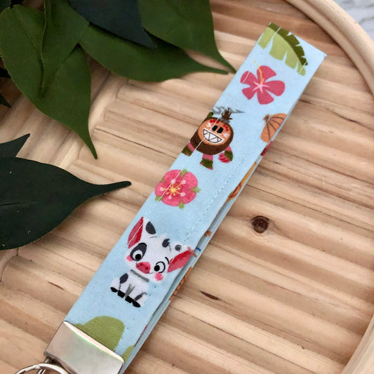 Pua Moana Print Fabric Wristlet Keychain, Key Fob