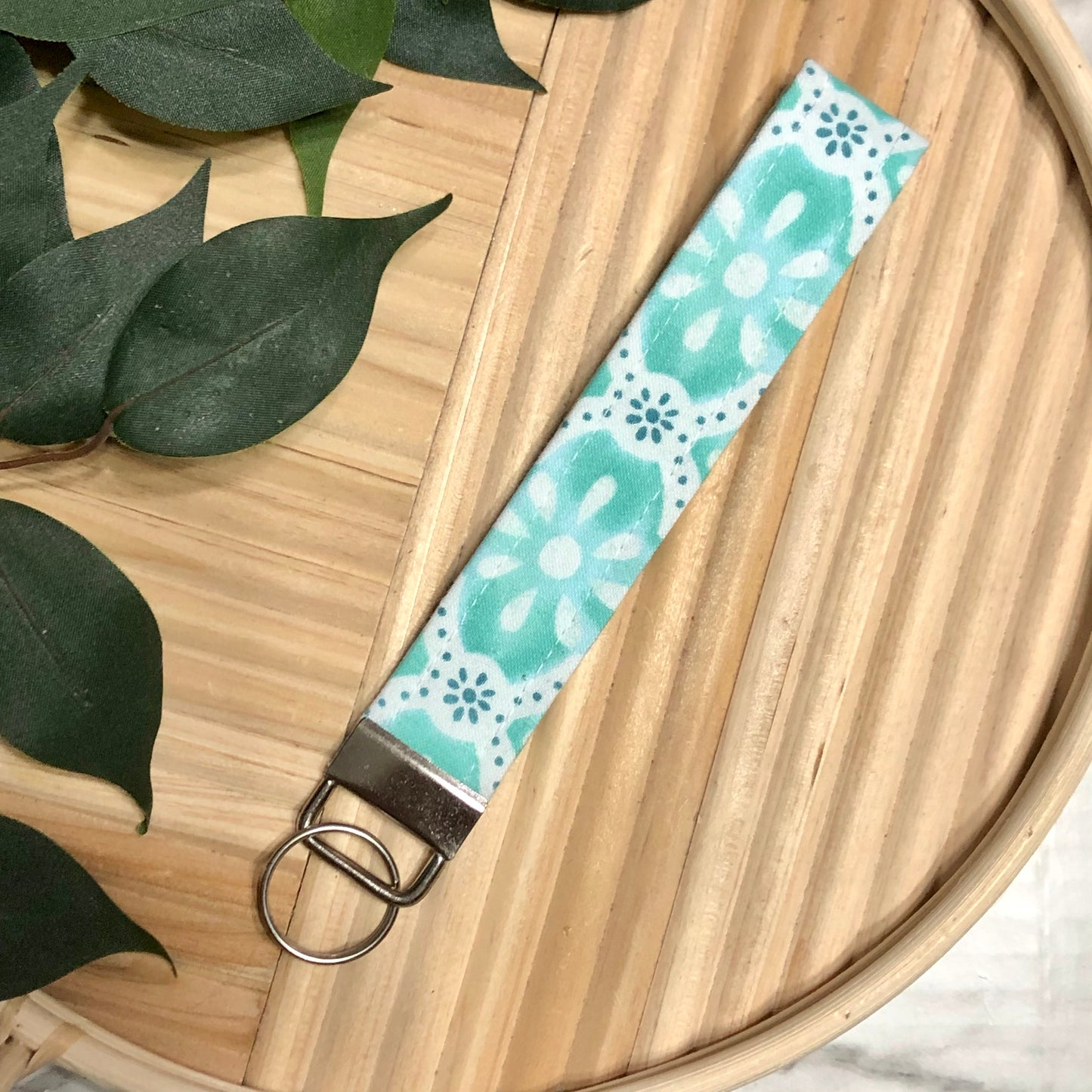 Washy Trellis Print Fabric Wristlet Keychain, Key Fob