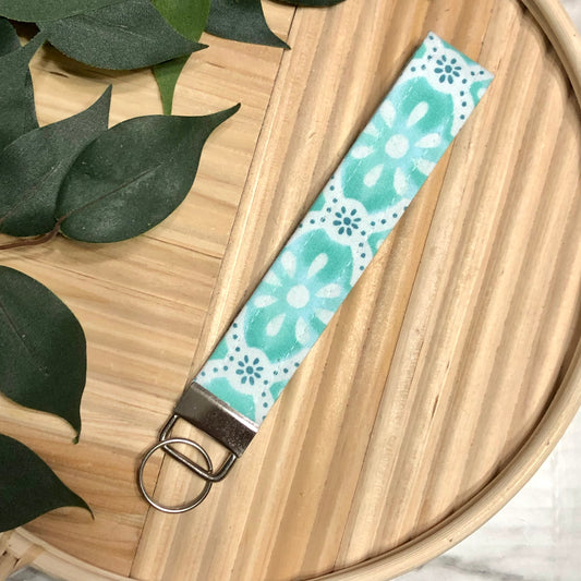 Washy Trellis Print Fabric Wristlet Keychain, Key Fob