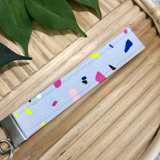 Neon Terrazzo Print Fabric Keychain, Key Fob